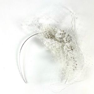White Birdcage Lace Crystal Headband Fascinator